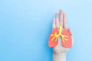 Hand holds an illustration of lungs